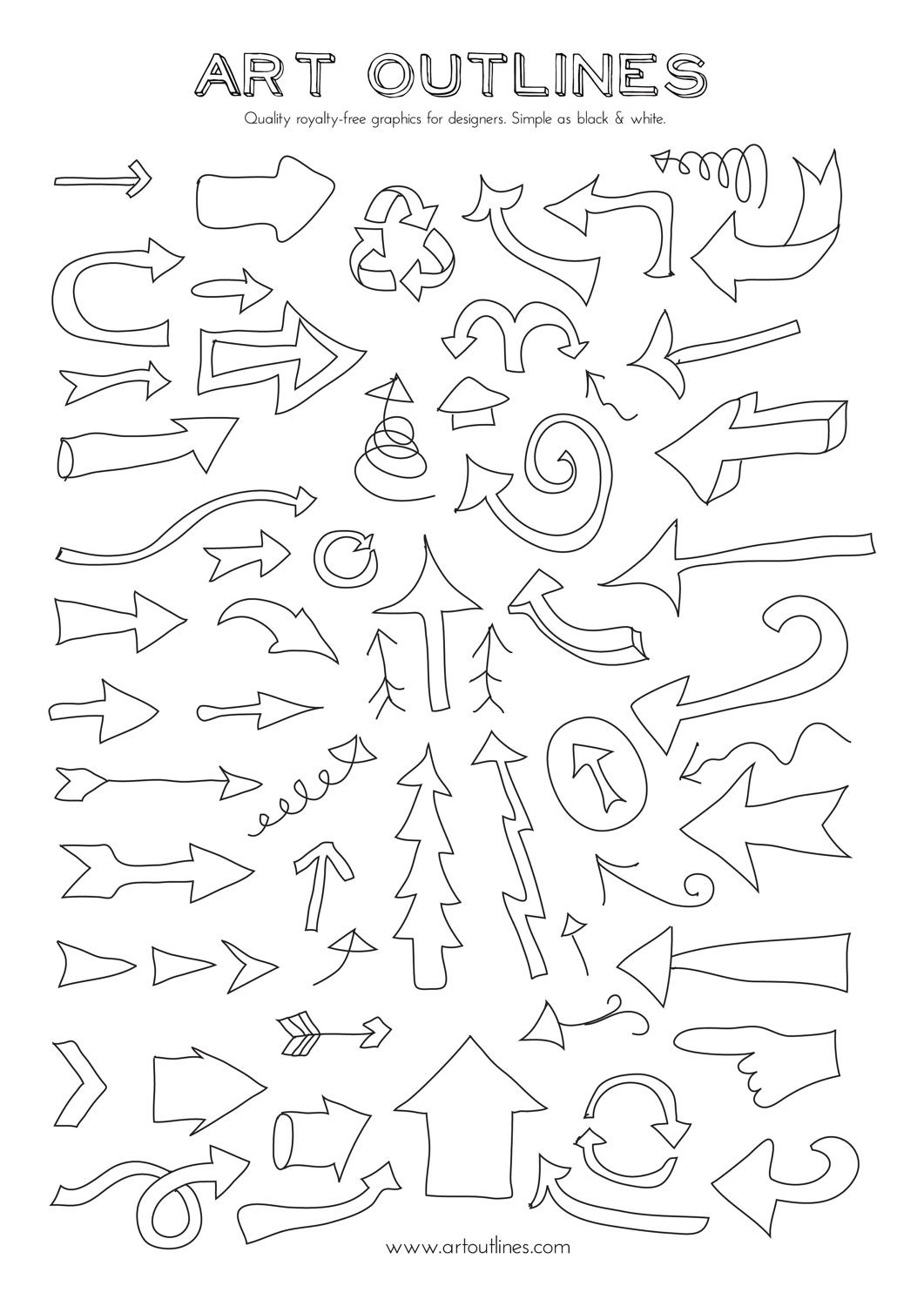 Set of Arrows - Art Outlines Full Page 61 Original Hand Drawn Outline Illustrations
