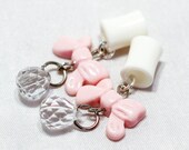 4g-5/8" Pink Bow and Glass Crystal on Organic Bone Dangle Tunnel Plugs