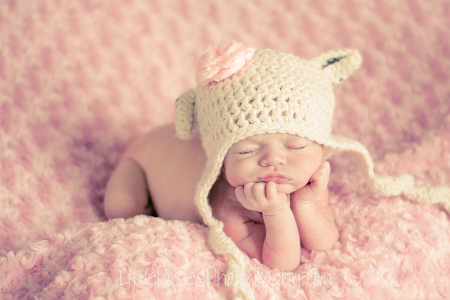 Crochet Baby Lamb Hat Newborn Infant Toddler Baby Girl Flower Photo Prop Made to Order
