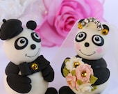 Panda wedding cake topper, bridal tiara, custom wedding cake topper with banner