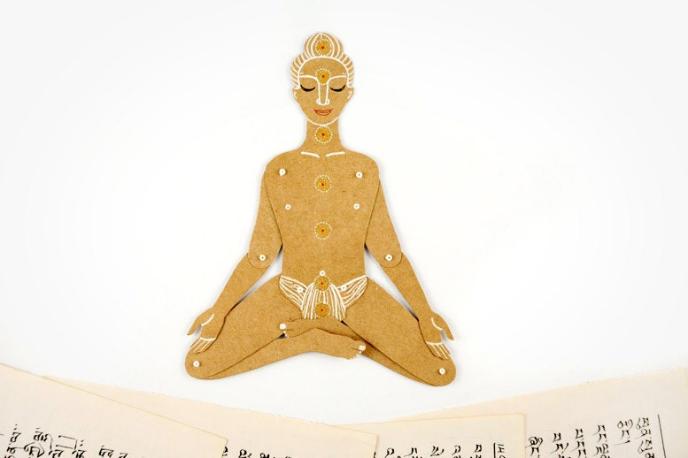 Yogi - Articulated Paper Doll with Chakra by Dubrovskaya. Kraft paper, hand painted, MADE TO ORDER.