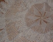 Vintage Crochet table cloth topper white fringed 28" round