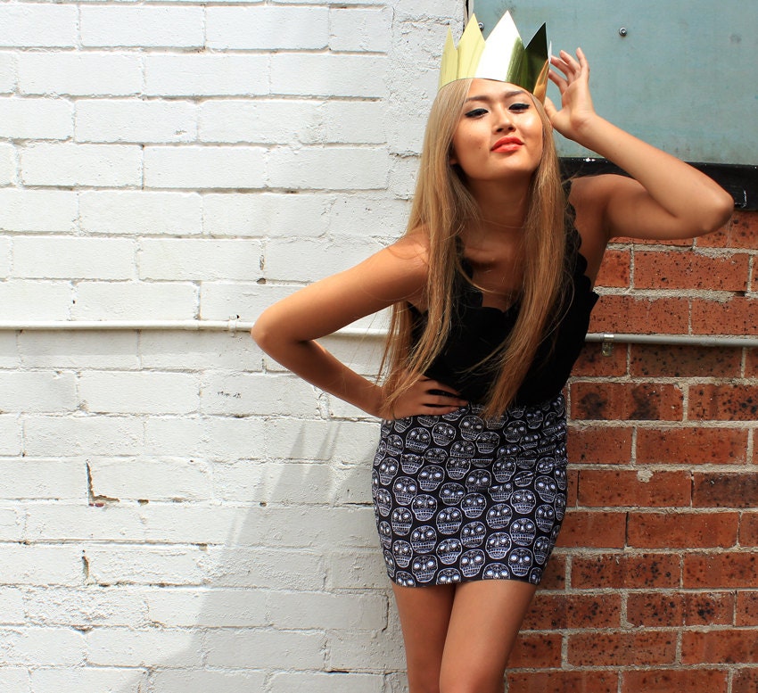 Womens High Waisted Skirt - Skull Print