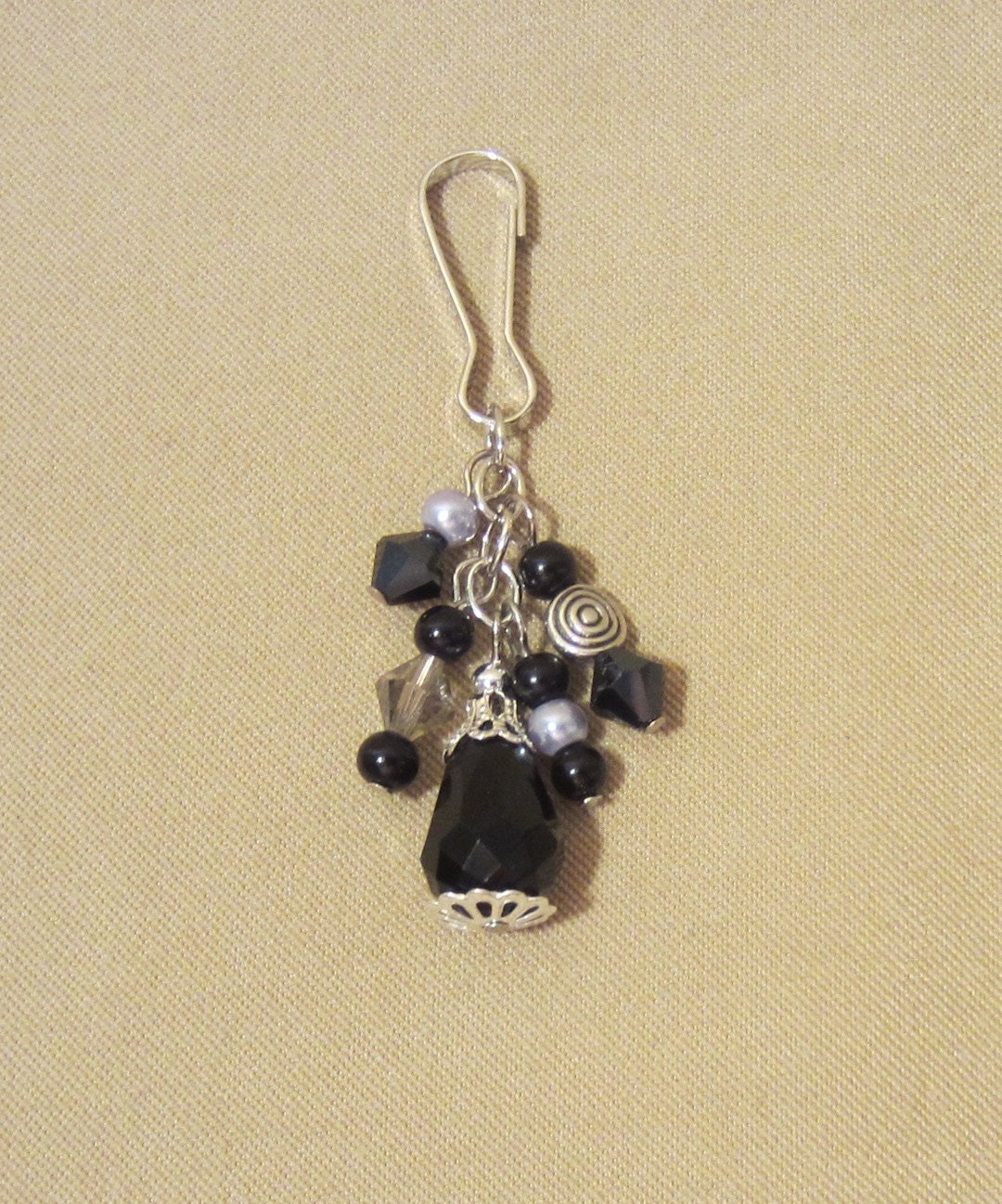 Black & Silver Crystals and Spiral Bead Add a Charm / Purse Charm / Zipper Pull / Cell Phone Charm