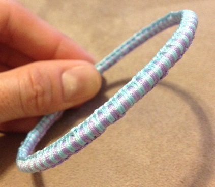 Macramé bangle - lavender and light blue cord over metal bangle