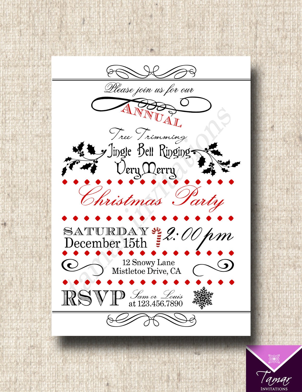 Printable Christmas Party Invitation - Festive Holiday Vintage Invitation Il_570xn