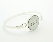 Valentine's Day Sale - Personalized initial handstamped bracelet - silver bracelet - custom stamp initials