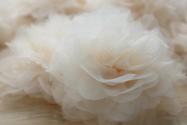 Ivory Lace Applique ,Bridal Hair Flower, Ivory Chiffon Flower,Bridal Sash, Bridal Headpiece, Bridal Shower Supplies - lacetime