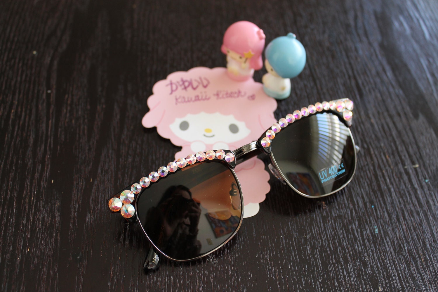 Swarovski AB Crystal Black Clubmaster Sunglasses- Vintage-style Eyeglasses that Sparkle