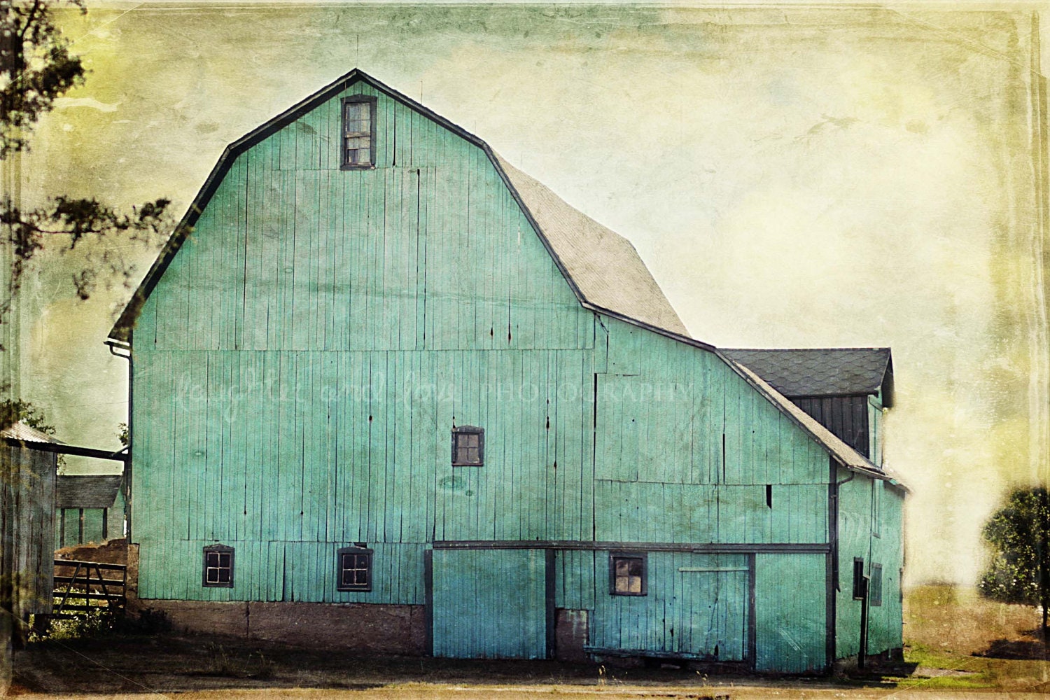 Aqua Barn 8x12 Fine Art Photography Farm Country Shabby Chic Green Blue Rustic Vintage Home Decor Wall Art
