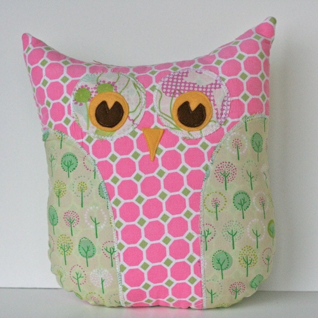 Lola Owl Pillow Pink Green Floral