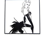 Oh Celia - Burlesque Art original hand pulled black and white screenprint illustration by Diane M Foster