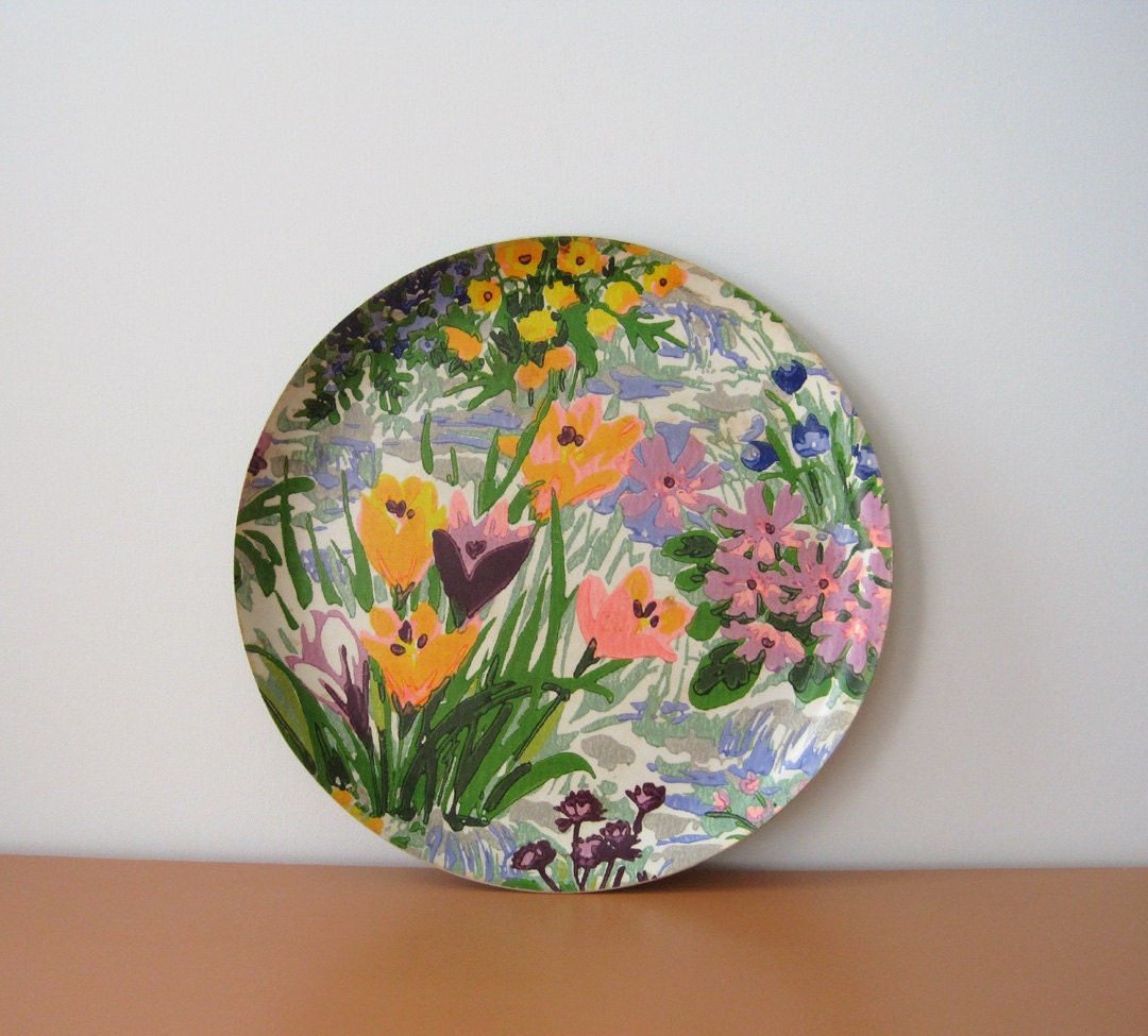 Vintage Serving Tray, Yellow Pop Art Flowers