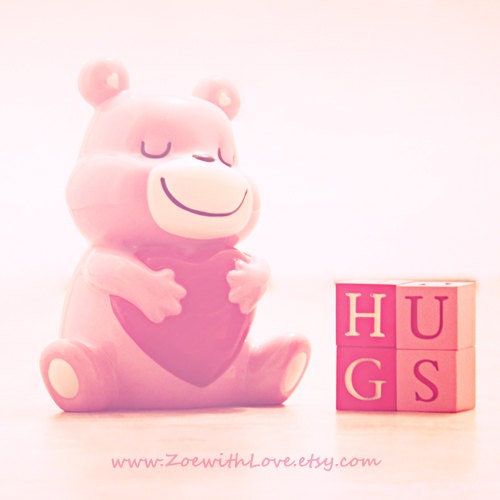Hugs Photograph - Red Heart -Pink Dreamy Smile - Nursery Room Decor - Unique Art Photography, Valentine's Day Gift - 5x7 'Hug Me Tightly'