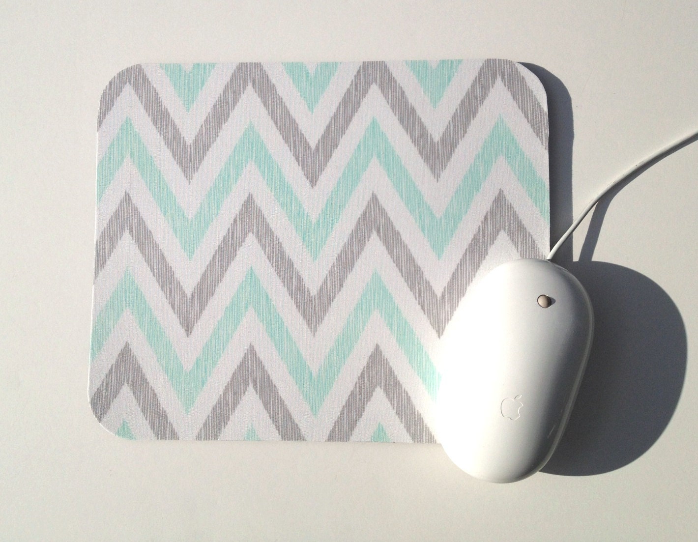 Mouse Pad / Chevron Aqua, Gray, and White / Home Office Decor / Simpatico Collection / Cloud 9 Organic