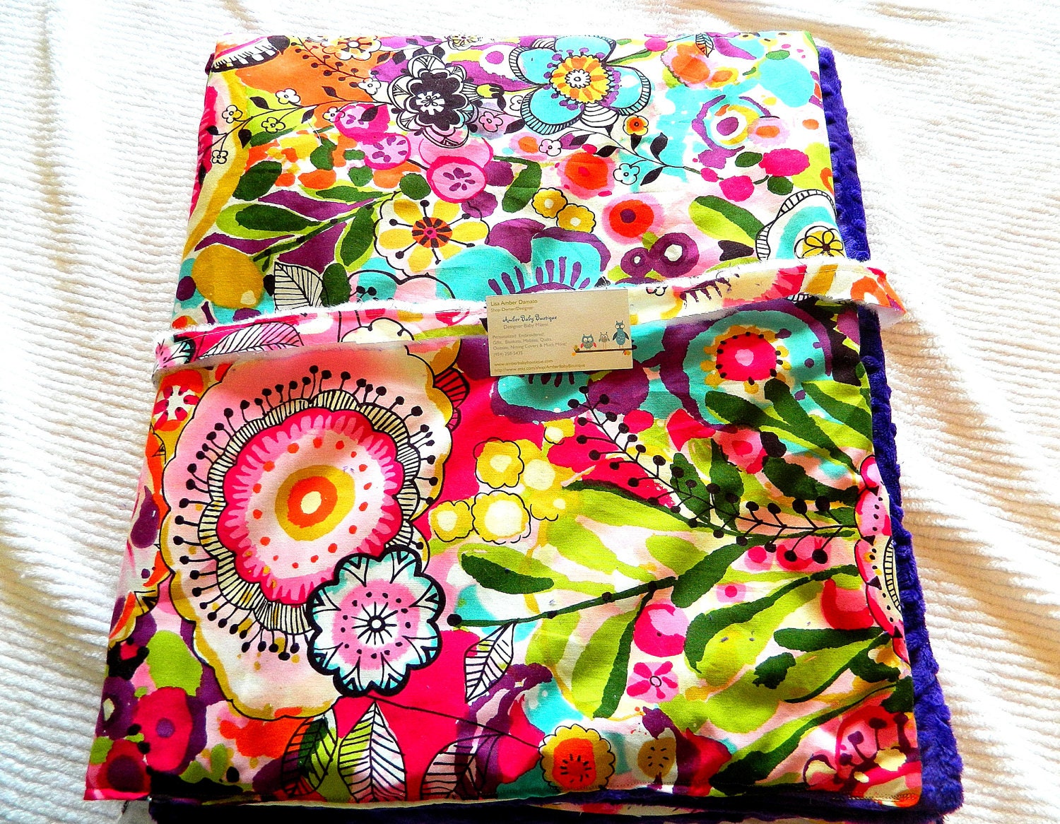 NEW 34x43 Personalized Designer Minky Child Blanket "In Bloom" by Alexander Henry (Free Monogramming)