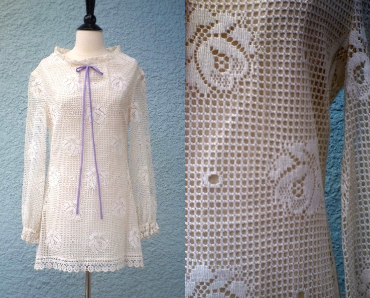 1960s Crochet Floral Mod Minidress