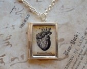 Anatomical Heart Locket Necklace - Book of Love - Antique Anatomical Print Locket w/ Chain in Silver