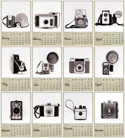 2013 Calendar Vintage Camera Calendar Modern Decor Retro Black and White Geekery For the Photographer, (13) 4 x 6 Fine Art Prints
