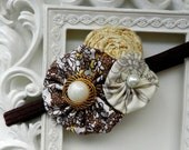 Baby Headband Fall - Newborn Headband - Fabric Flower Hairclip - Thanksgiving Headband - Photo Prop