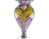 Hand Blown Art Glass Vase - Hyacinth Purple, Gold Amber, and Amethyst Purple
