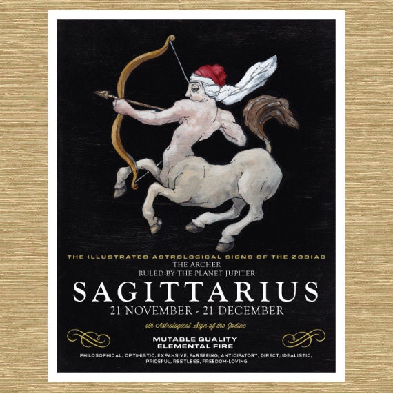 Illustrated Zodiac Sagittarius the Archer 8" x 10"