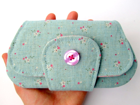 Fabric clutch Pastel blue Soft pink Shabby chic Small clutch purse