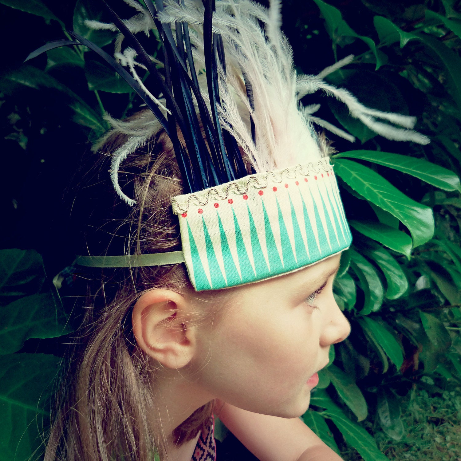 Teal Triangle Feather Headdress