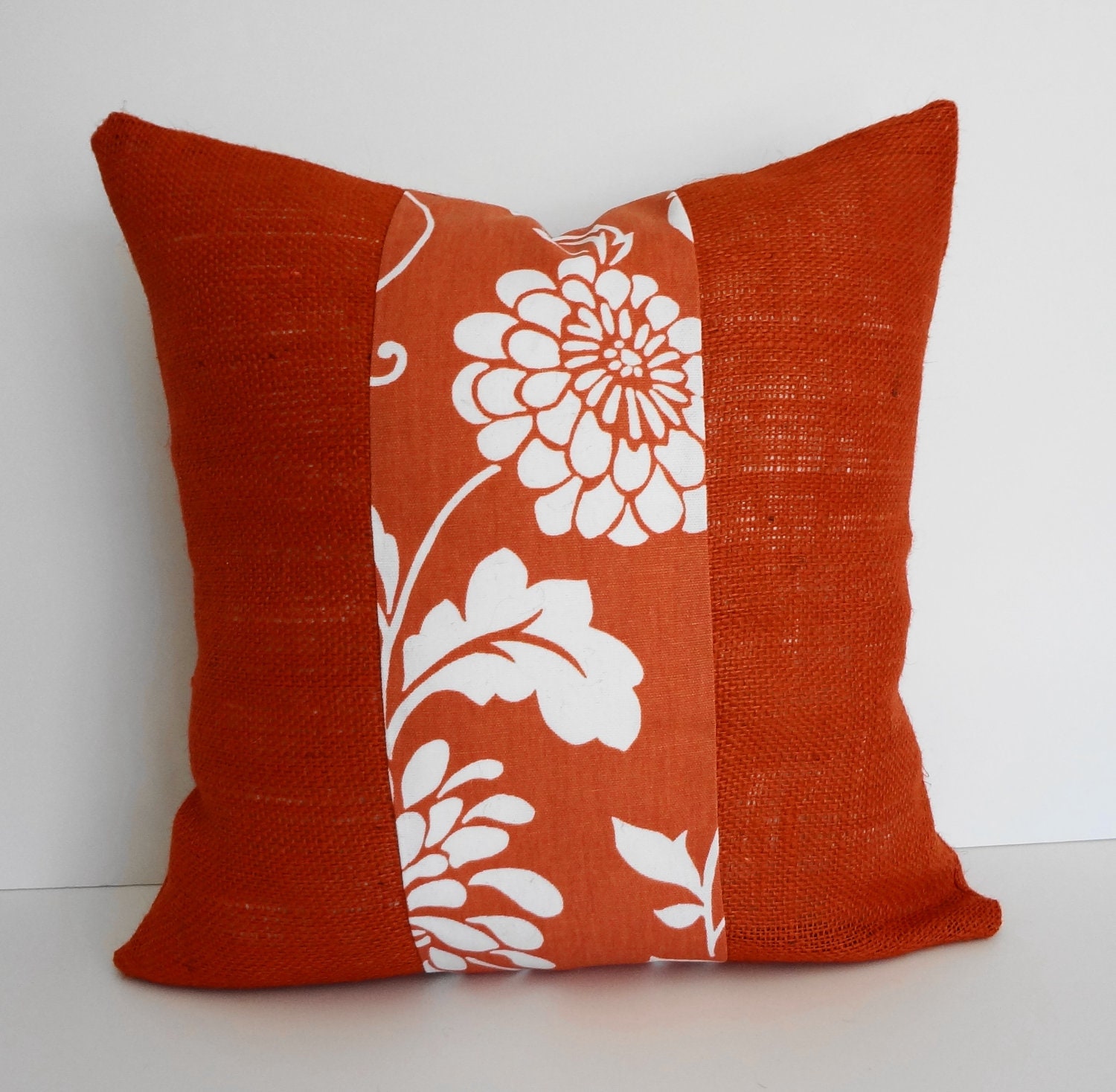 Coral Burlap Decorative Pillow Cover, 18 x 18, Orange and White Throw Pillow Cover