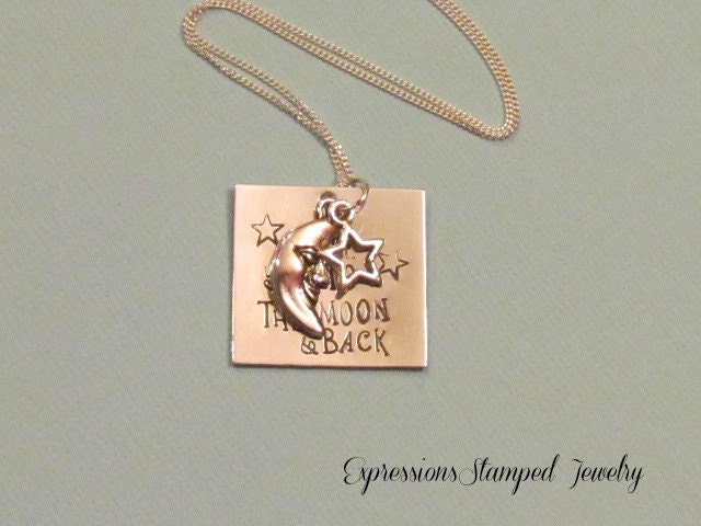 I LOVE you to the MOON & Back Necklace - Hand Stamped Jewelry-Ready to ship