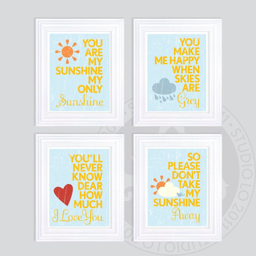 4pc You Are My Sunshine prints // 8x10 // Children's lullaby. Click to see all four prints. StudioLO2011