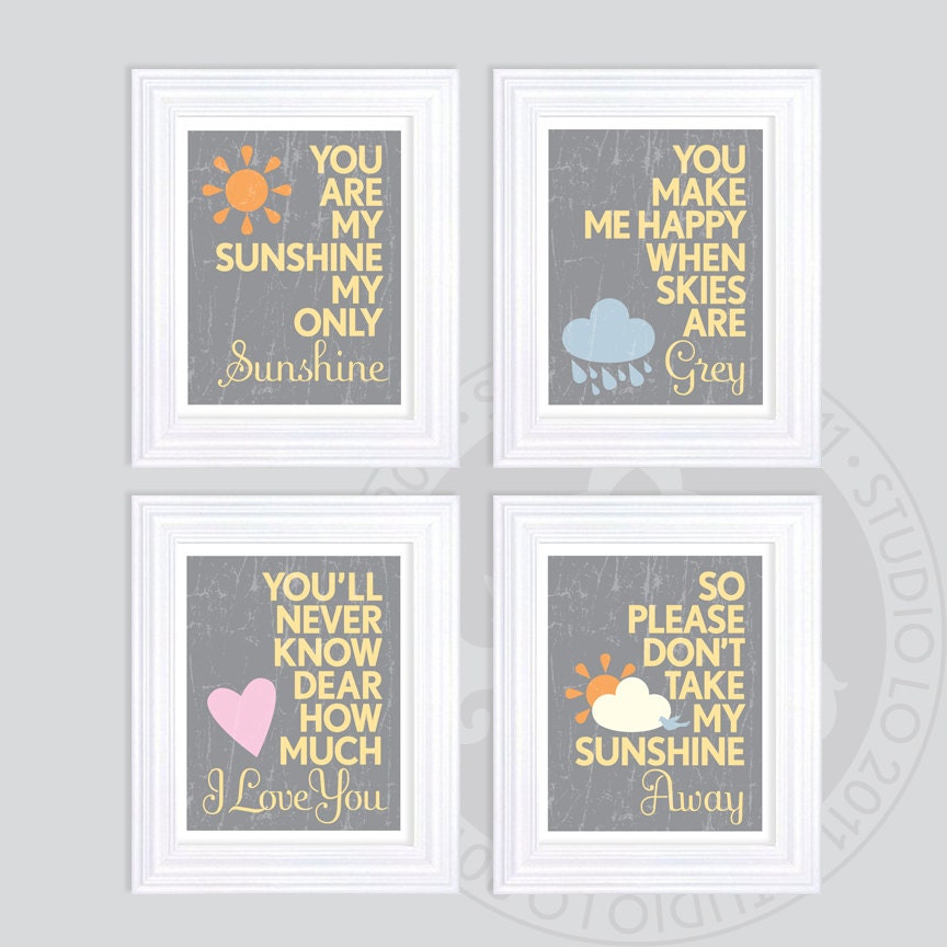 4pc You Are My Sunshine prints // 8x10 // Children's lullaby. Click to see all four prints. StudioLO2011