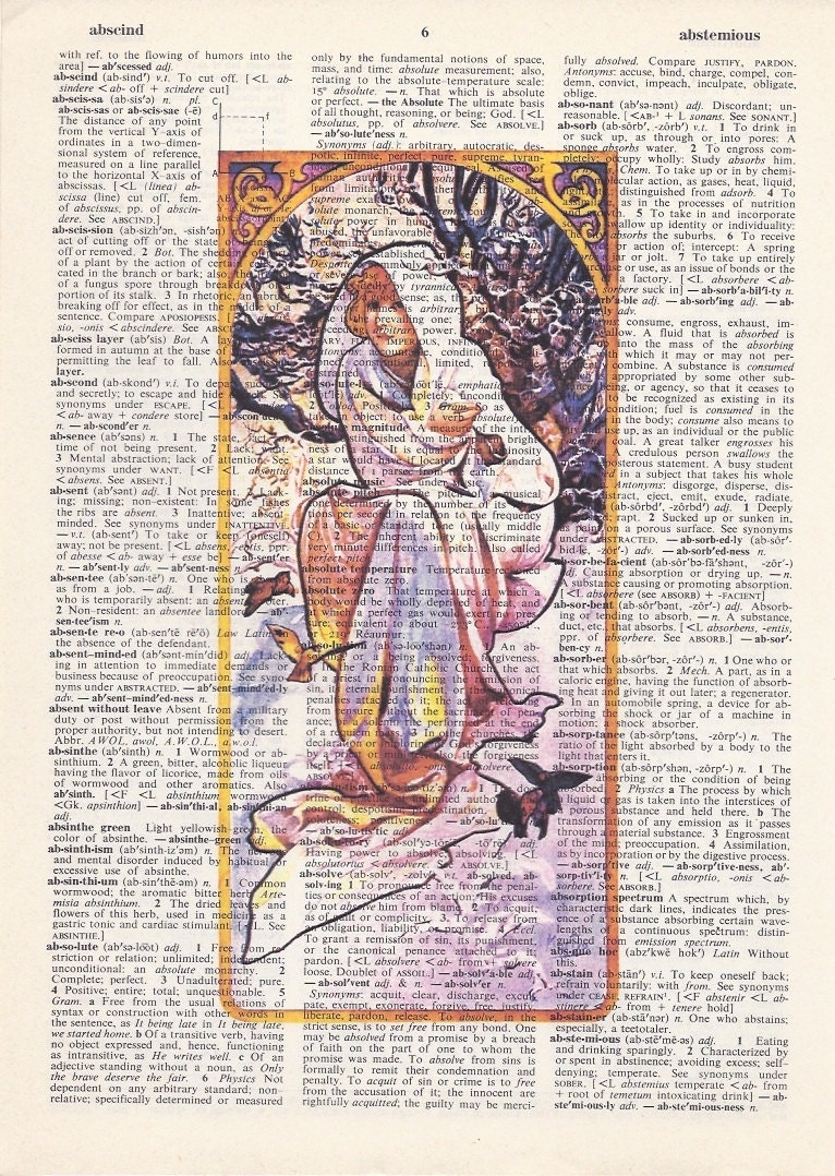 Alphonse Mucha Print - Winter - Dictionary Art Print - Upcycled Vintage Paper - 7-3/4 x 10-3/4