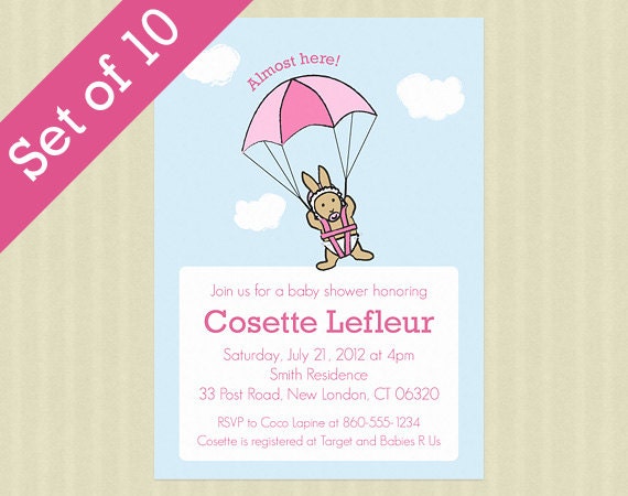 Girl Baby Shower Invitation - Bunny Baby Shower Invite - Personalized Printed Invitations (Set of 10)