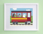 Train Nursery Art - Farm Animal Kids Wall Art - Horse, Goat, Sheep (8x10)