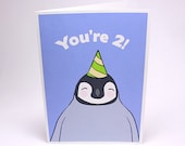 2nd Birthday Card - Kids Second Birthday Card - Penguin