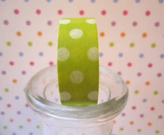 Lime Green Paper Tape - Japanese Washi Tape - Chartreuse Polka Dot Tape