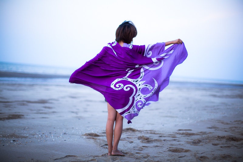 Sarong - Beach Cover Up - Purple, Violet - Pareo, Wrap, Stole, Shrug, Scarf - Extra Large, Extra Long - Bridesmaid Beach Gift - Hand Painted