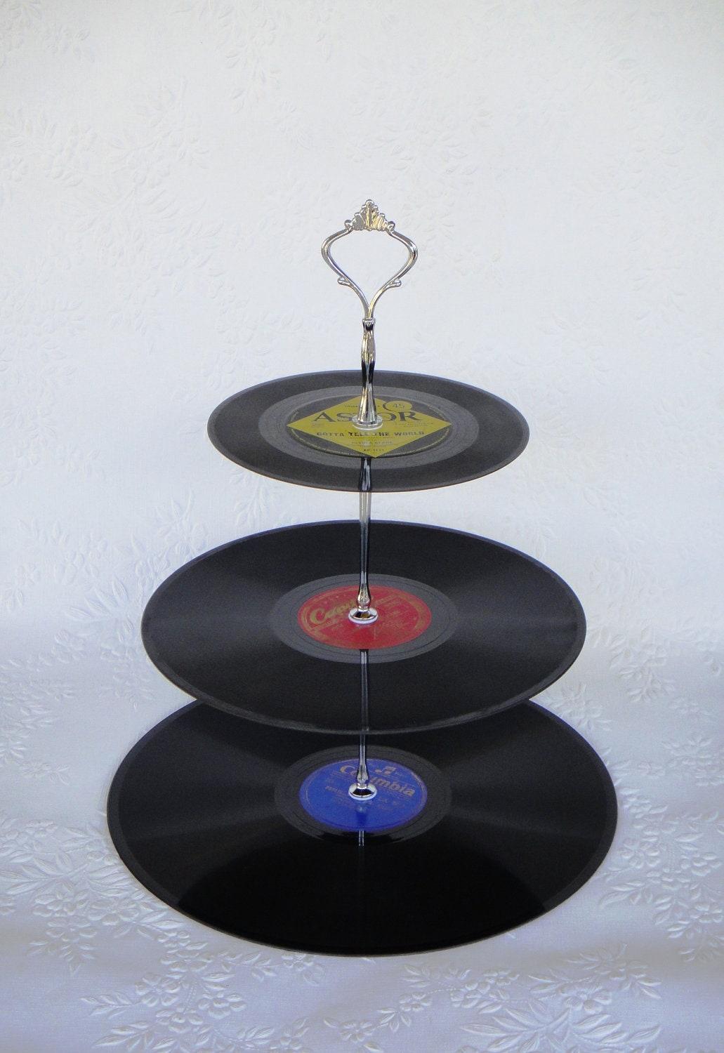 3 tier Vinyl Record Cupcake Stand Rockabilly Retro Cake by myEroom