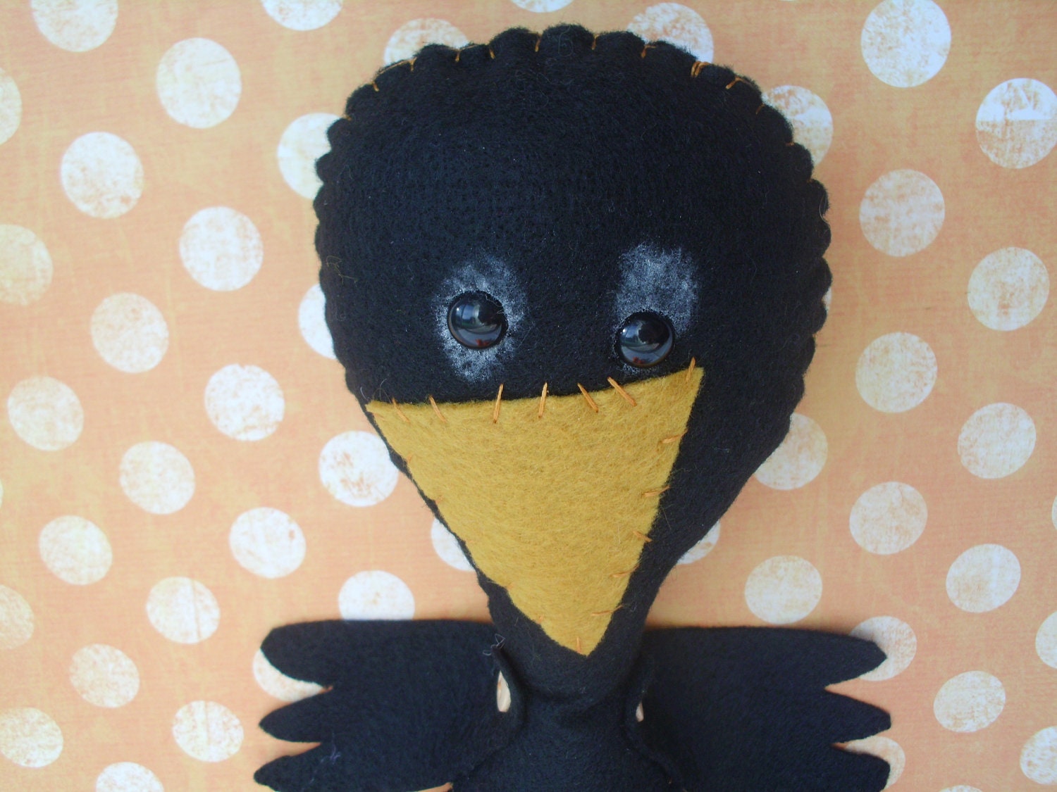 Stuffed Black and Orange Crow Bird Plush Plushie Soft Softie Stuffed Animal Halloween Gift Ooak
