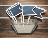 Chalkboard Pennant Food Picks / Place Cards / Cupcake Toppers - Light Pink Damask - set of 10