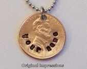 Penny coin jewelry pendant necklace custom made of  a genuine U.S. penny on a stainless steel bead chain - personalized just for you.