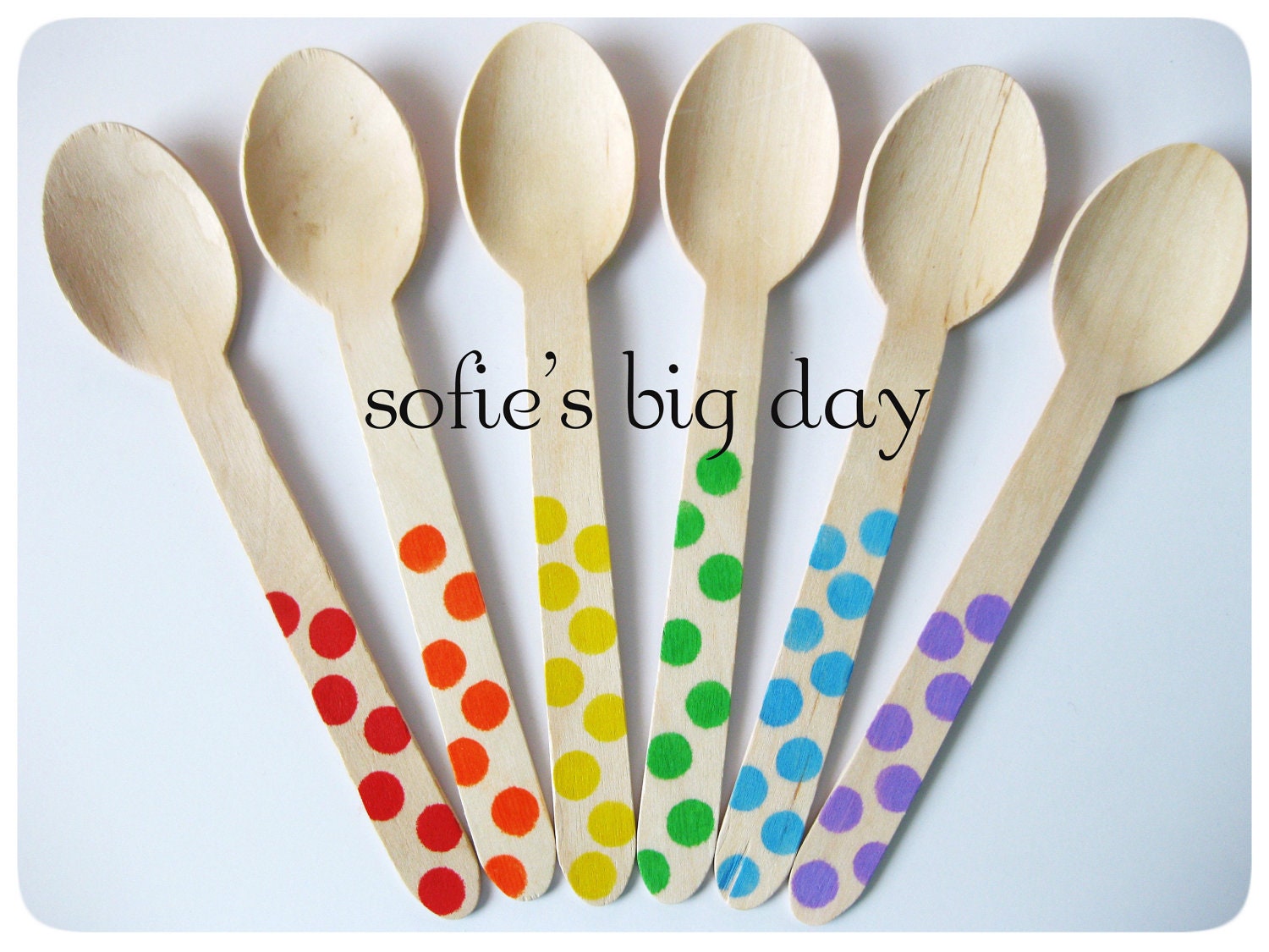 Hand Stamped Wooden Spoons, Rainbow Polka Dot Ice Cream Wooden Spoons, Disposable Wooden Spoons, 25 Count