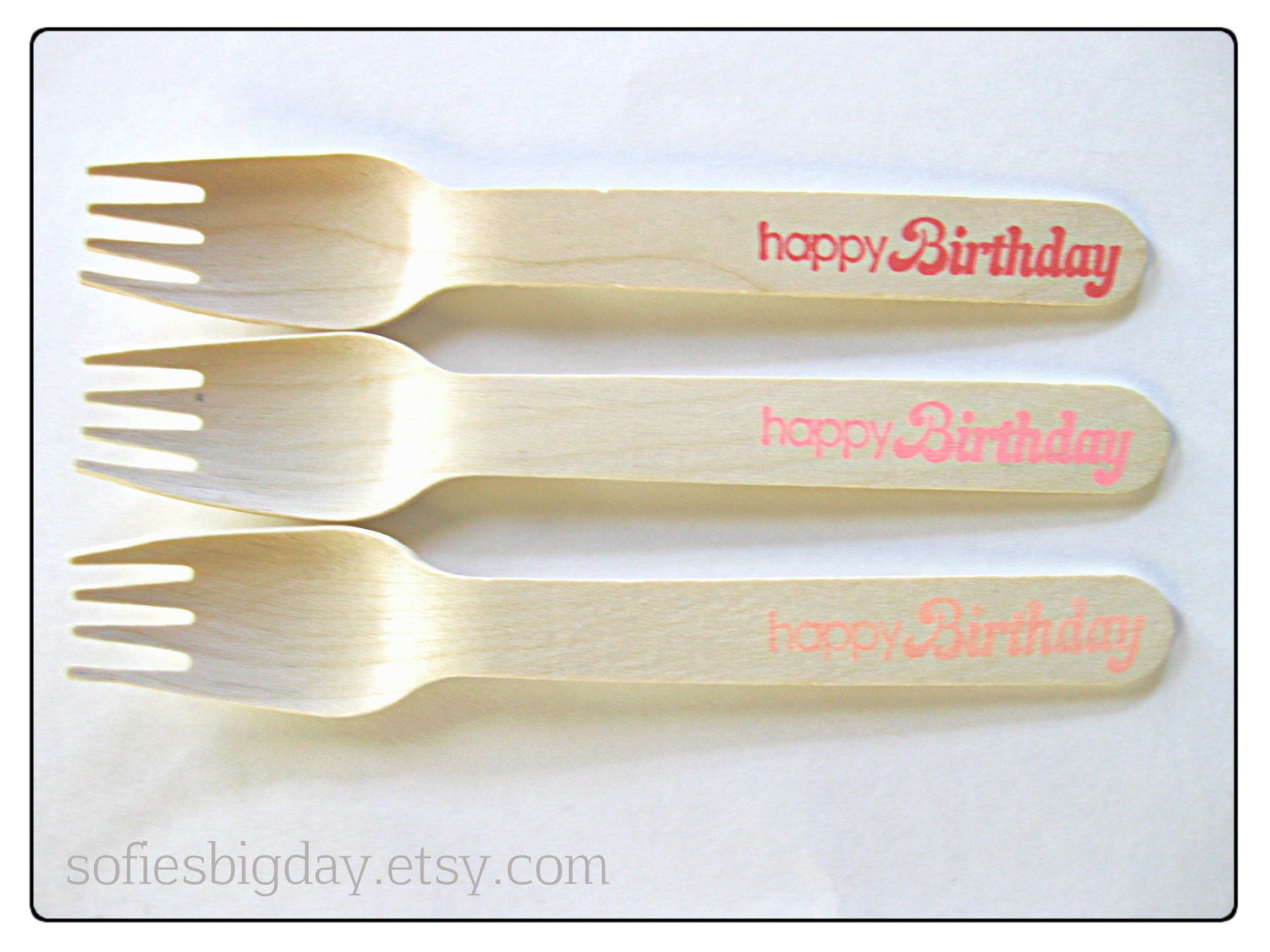 HAND STAMPED Utensils- Happy Birthday Stamped Wooden Forks- Personalized wooden Forks- 25 count Il_570xn