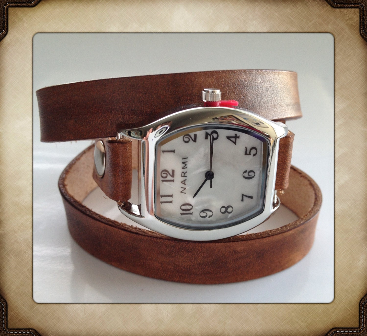 Leather Wrap Watch Cuff Bracelet  - Made to Order - Distressed Java Brown - Leave me your wrist measurement