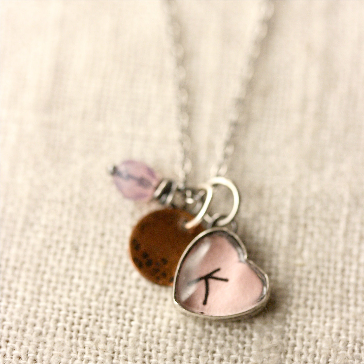 Mother Custom Charm Necklace - 1 Monogram Small Heart Cluster