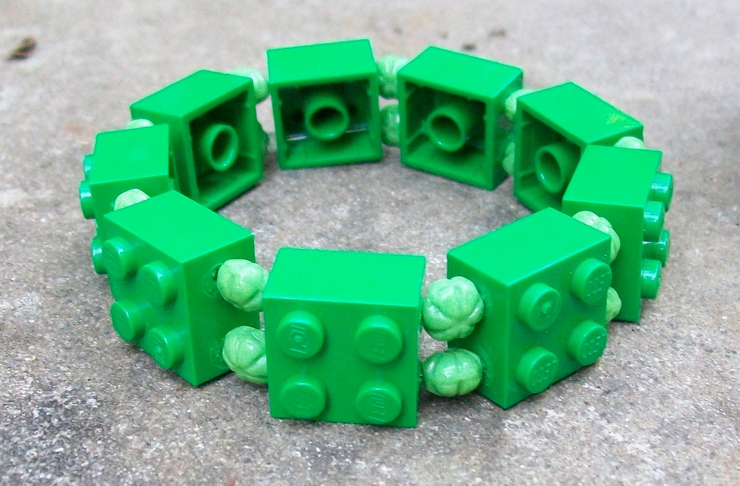 2x2 Green Lego Brick Stretchy Cord Bracelet