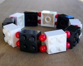 2x2 Red White and Black Lego Brick Stretchy Cord Bracelet