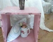 Vintage chippy painted pink wood  cabinet cupboard cottage chic shabby chic prairie
