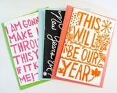 SET OF 03 // new years eve cards inspired by song lyrics hand carved illustrations
